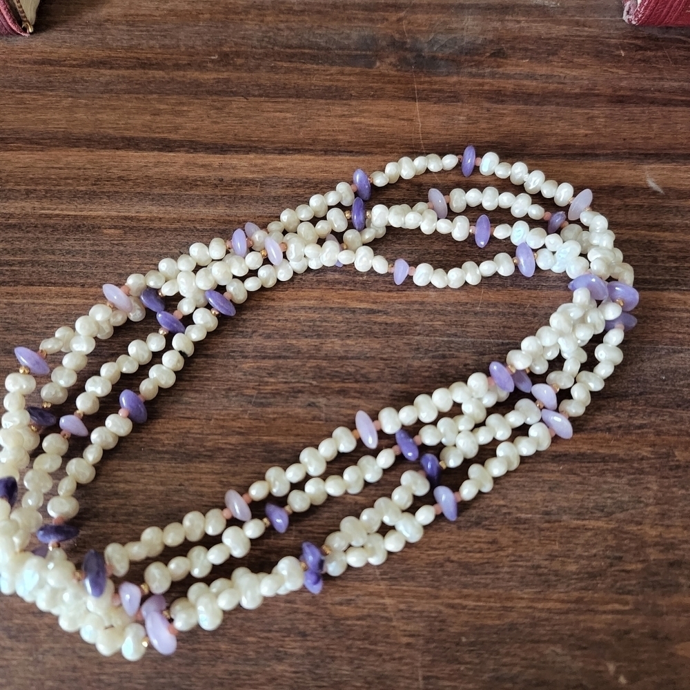 32” Looped Freshwater Pearl & Amethyst Multi-Strand Necklace  Soft Lavender